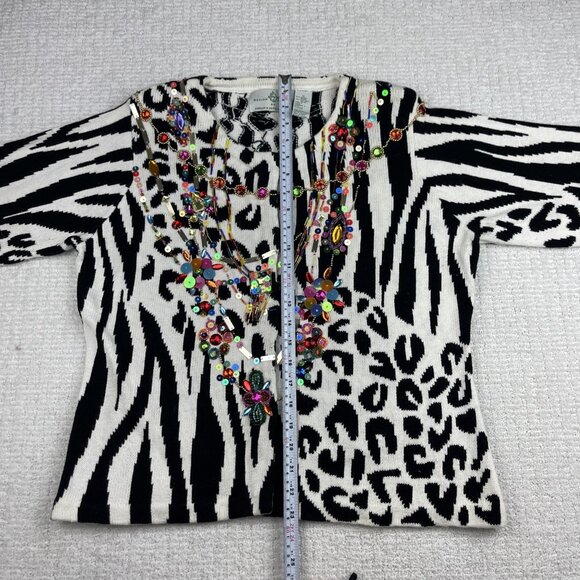 Design Options By Philip & Jane Gordon Zebra Print Jewel Sweater Cardigan Size M - Picture 13 of 16